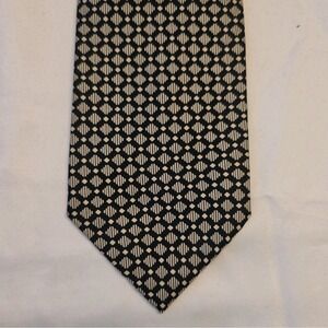 Michelsons of London 100% Silk Neck Tie Black White Geometric